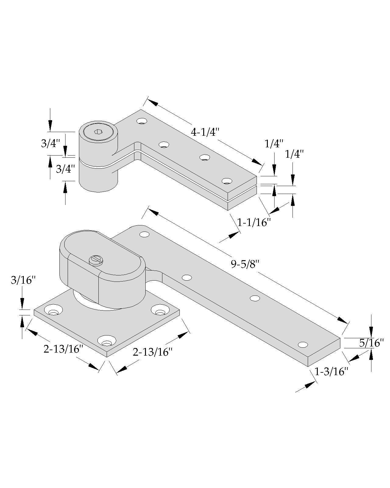 ABH 0147 Pivot Set - 3/4" Offset Stainless Steel (Heavy Duty)
