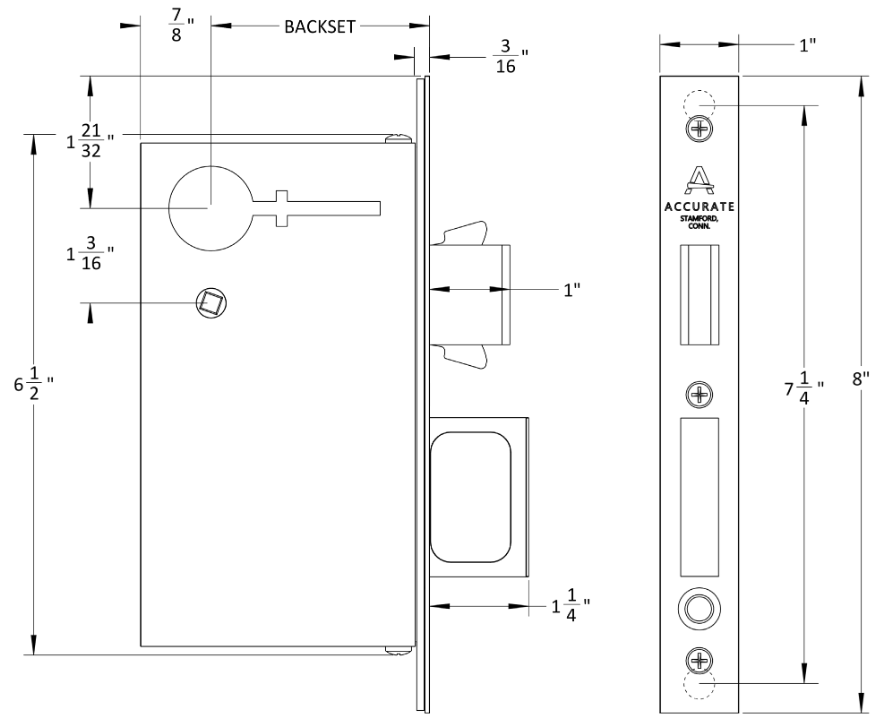 Accurate - Pocket Door Locks - 2002CPDL Functions Edge Pull (Lock Body Only)