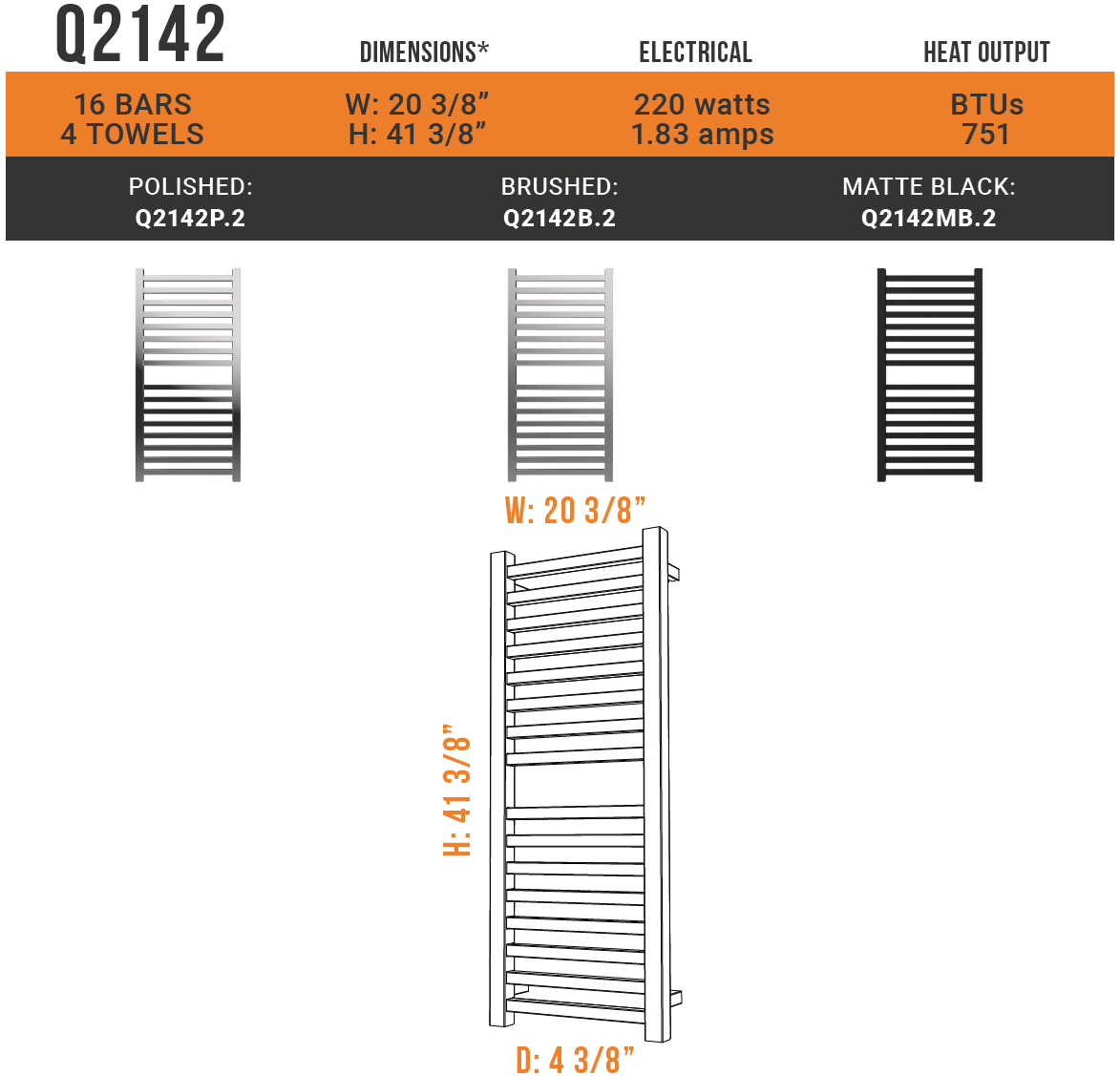 Amba - Quadro Collection - Model Q2142.2 Towel Warmer