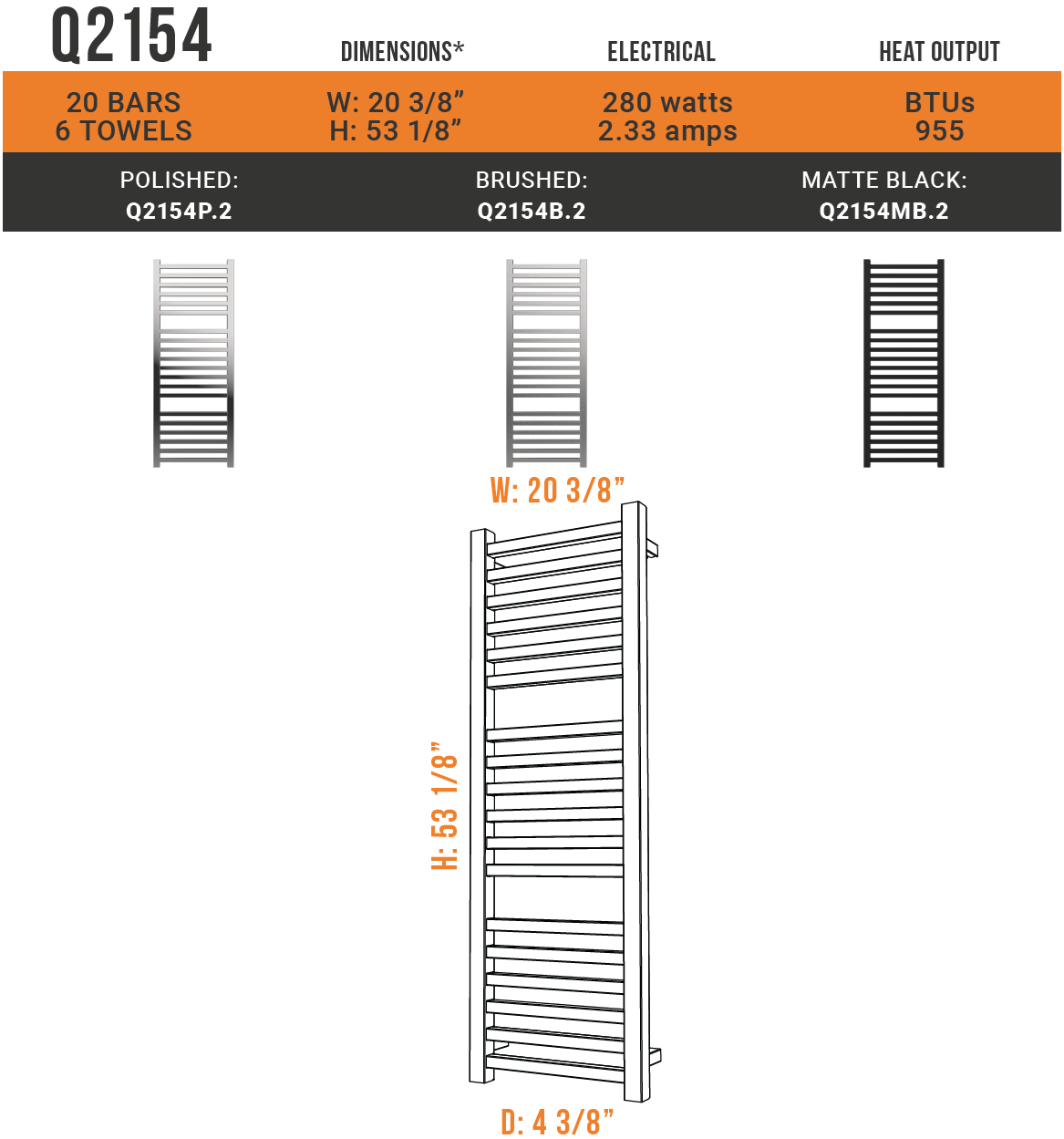 Amba - Quadro Collection - Model Q2154.2 Towel Warmer