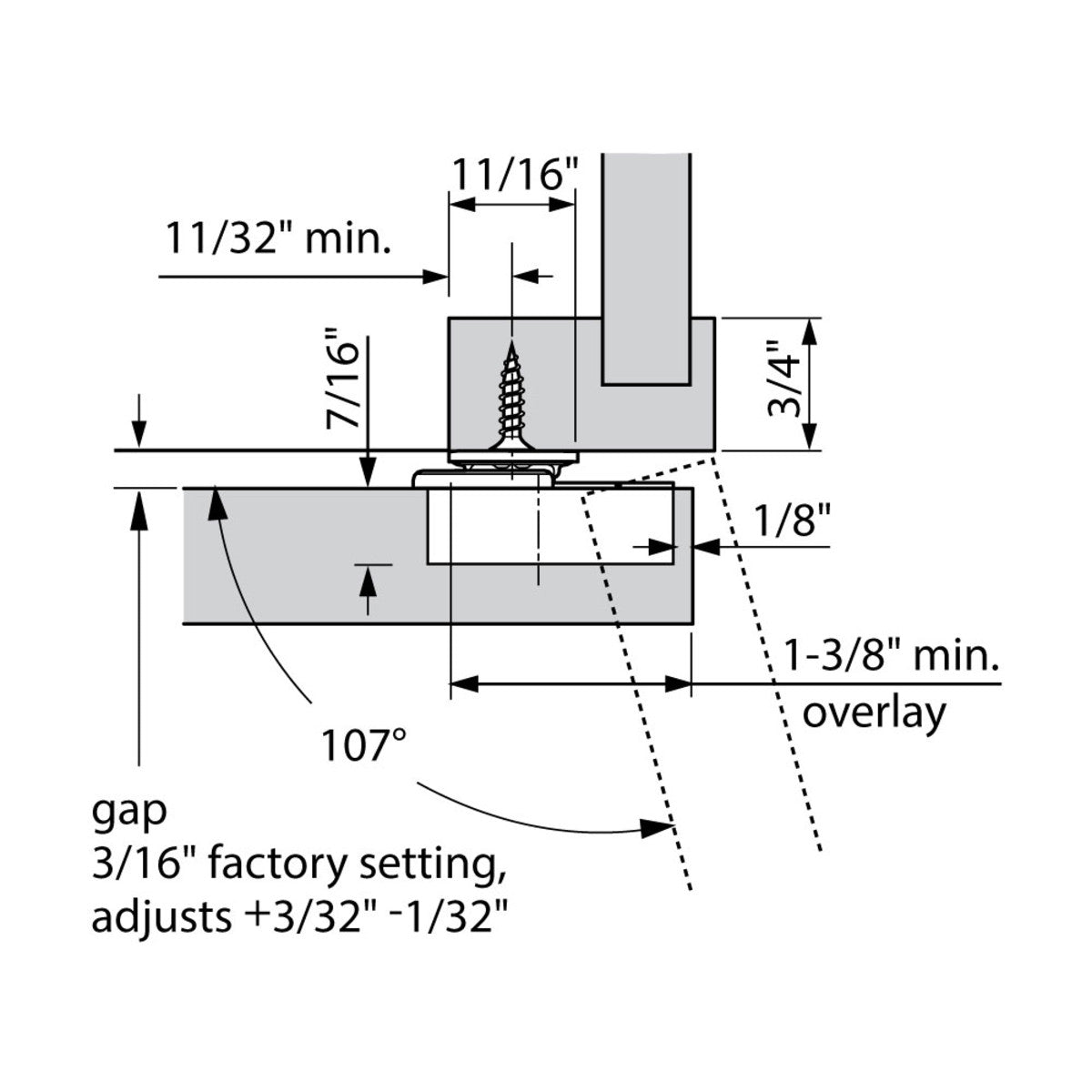 Blum 38B358BF22 Compact BLUMOTION 38B Hinge 107°, Soft-Close, 1-3/8 Overlay, w/Dowel
