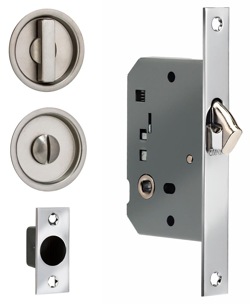 Omnia 3910S/3911S Solid Brass Pocket Door Lock & Trim