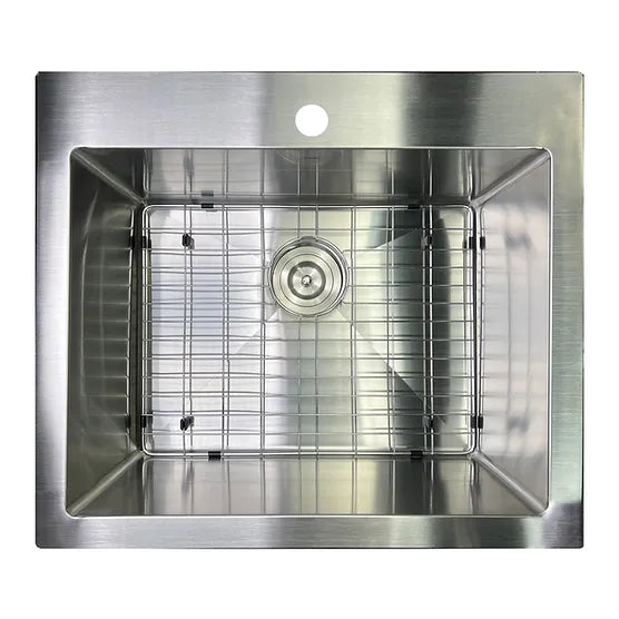 Nantucket Sink Pro Series SR2522-16 , 25 Inch Pro Series Small Rectangle Single Bowl Self Rimming Small Radius Stainless Steel Drop In Kitchen Sink (Single Hole)