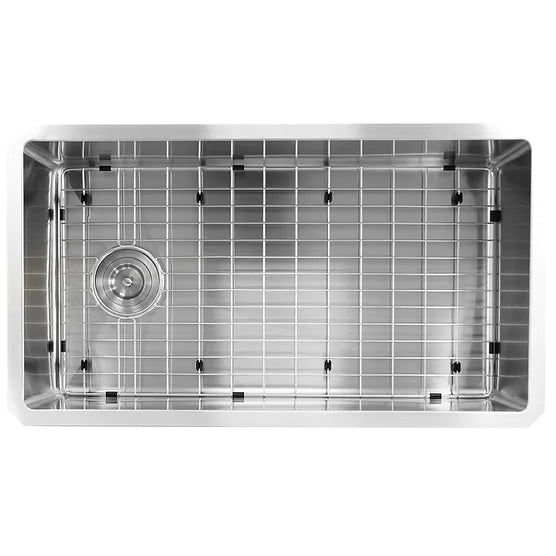 Nantucket Sink Pro Series SR3218-OSD , 32 Inch Large Rectangle Single Bowl Undermount Small Radius Corners Stainless Steel Reversible Kitchen Sink with Offset Drain