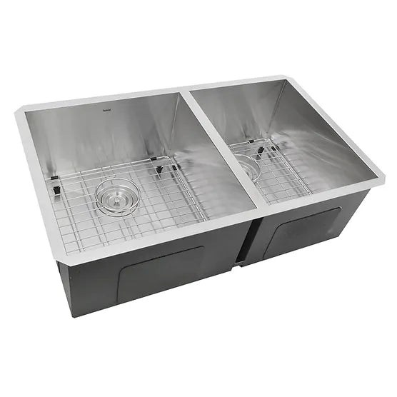 Nantucket Sink Pro Series ZR3219-OS-16 , 32 Inch Pro Series 60/40 Offset Double Bowl Undermount Zero Radius Stainless Steel Kitchen Sink