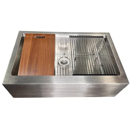 Nantucket Sink Pro Series AP-PS-3221-16 , 33 Inch Pro Series Single Bowl Farmhouse Apron Front Stainless Steel Kitchen Sink