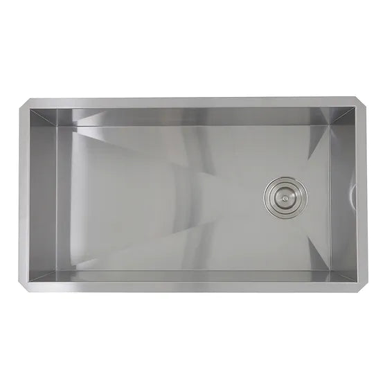 Nantucket Sink Pro Series ZR3218-OSD , 32 Inch Pro Series Large Rectangle Single Bowl Undermount Small Radius Stainless Steel Kitchen Sink, Offset Drain