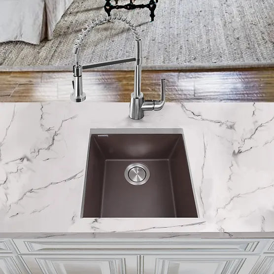 Nantucket Sink Plymouth PR1716-(BL,BR,TI,TR,W) 17" Single Bowl Undermount Granite Composite Bar-Prep Sink
