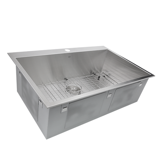 Nantucket Sink Pro Series ZR3322-S-16 , 33 Inch Large Rectangle Single Bowl Self Rimming Zero Radius Stainless Steel Drop In Kitchen Sink