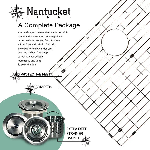 Nantucket Sink Pro Series ZR3219-16 , 32 Inch Pro Series Large Rectangle Single Bowl Undermount Zero Radius Stainless Steel Kitchen Sink