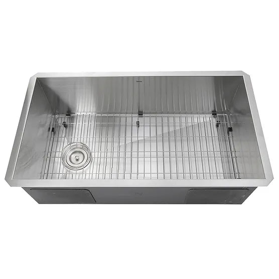 Nantucket Sink Pro Series ZR3218-OSD , 32 Inch Pro Series Large Rectangle Single Bowl Undermount Small Radius Stainless Steel Kitchen Sink, Offset Drain