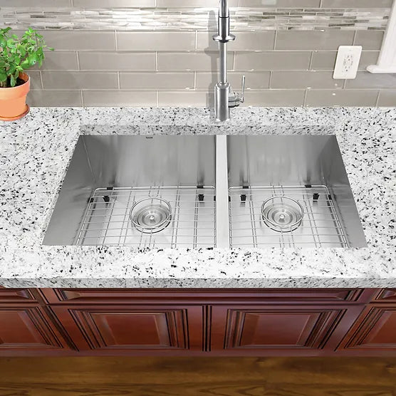 Nantucket Sink Pro Series ZR3219-OS-16 , 32 Inch Pro Series 60/40 Offset Double Bowl Undermount Zero Radius Stainless Steel Kitchen Sink