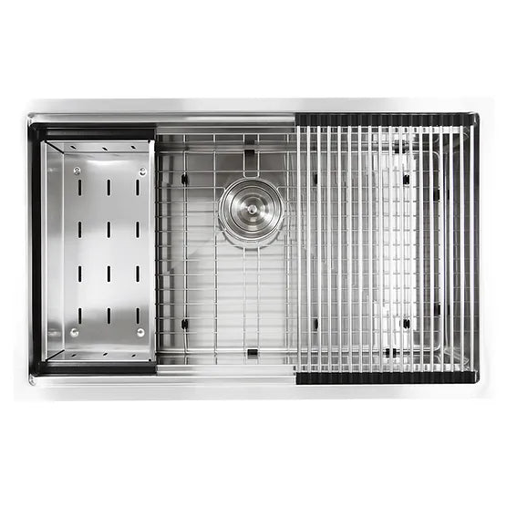 Nantucket Sink Prep Station SR-PS-3220-16 , 32 Inch Professional Prep Station Small Radius Undermount Stainless Kitchen Sink with Accessories