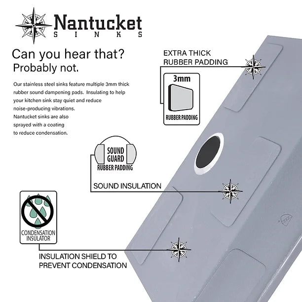 Nantucket Sink Pro Series ZR3219-16 , 32 Inch Pro Series Large Rectangle Single Bowl Undermount Zero Radius Stainless Steel Kitchen Sink