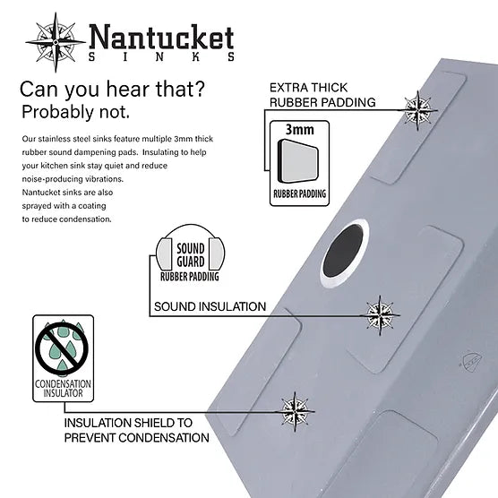 Nantucket Sink Pro Series SR3218-OSD , 32 Inch Large Rectangle Single Bowl Undermount Small Radius Corners Stainless Steel Reversible Kitchen Sink with Offset Drain