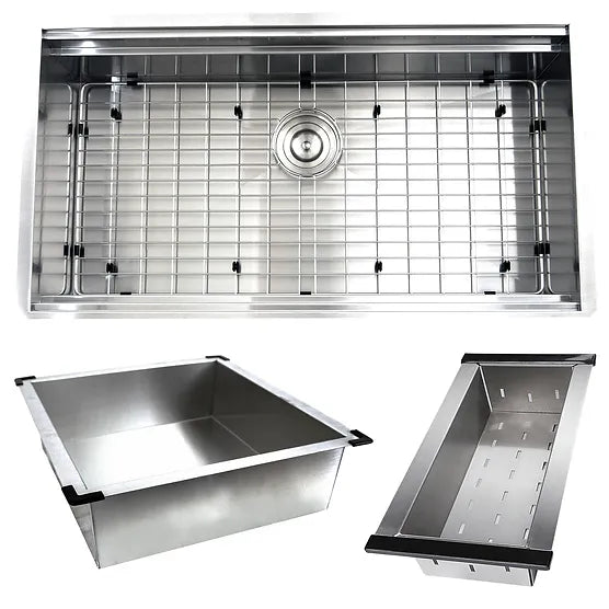 Nantucket Sink Prep Station ZR-PS-3620-16 Prep Station Small Radius Undermount Stainless Sink with Accessories