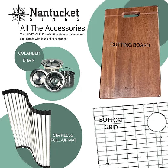 Nantucket Sink Pro Series AP-PS-3221-16 , 33 Inch Pro Series Single Bowl Farmhouse Apron Front Stainless Steel Kitchen Sink