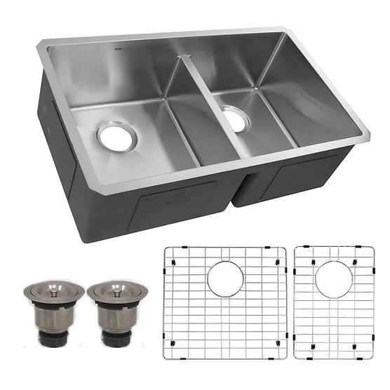 Nantucket Sink Pro Series SR3219-OS-16 Low Divide Large Rectangle Double Bowl Stainless Steel Kitchen Sink