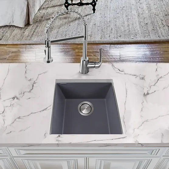 Nantucket Sink Plymouth PR1716-(BL,BR,TI,TR,W) 17" Single Bowl Undermount Granite Composite Bar-Prep Sink