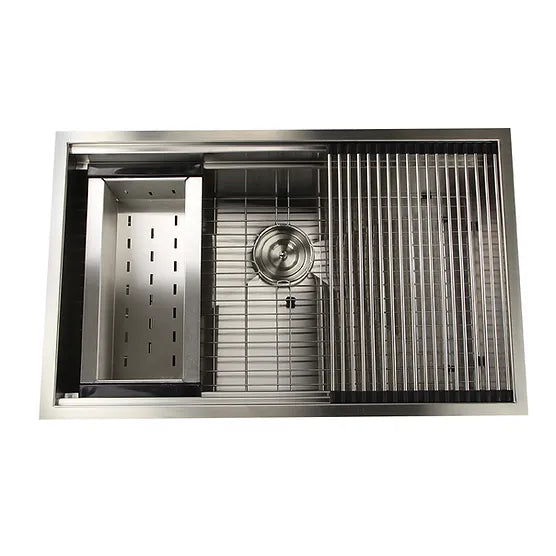 Nantucket Sink Prep Station ZR-PS-3220-16 , 32 Inch Pro Series Large Prep Station Single Bowl Undermount Stainless Steel Kitchen Sink