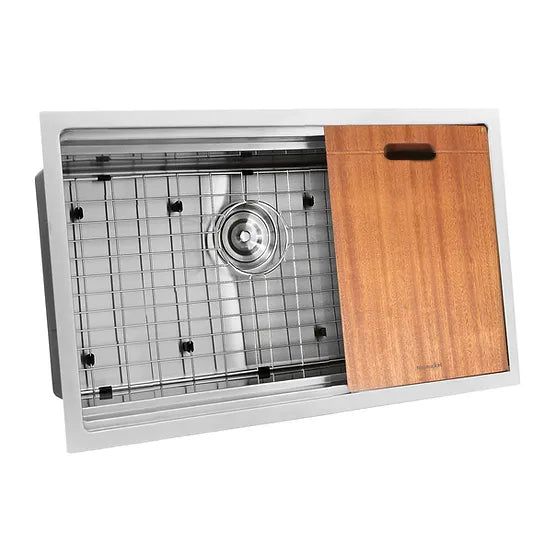Nantucket Sink Prep Station SR-PS2-2818-16 , 28 Inch Pro Series Prep-Station Single Bowl Undermount Stainless Steel Kitchen Sink with Included Accessories