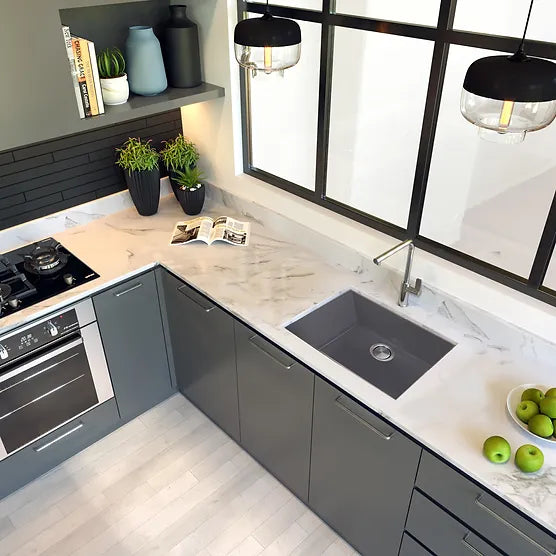 Nantucket Sink Plymouth PR2418-(W,TI,BL,BR) Small Single Bowl Undermount Granite Composite