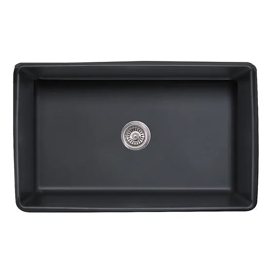 Nantucket Sink Embossed Vineyard Collection FCFS3320S-FiligreeMBL Nantucket Sinks' 33 Inch Matte Black Farmhouse Fireclay Sink with Filigree Apron