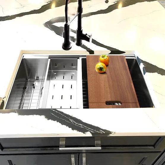 Nantucket Sink Prep Station SR-PS-3219-DE-16 , Double Bowl Equal Prep Station Small Radius Undermount Stainless Sink with Accessories