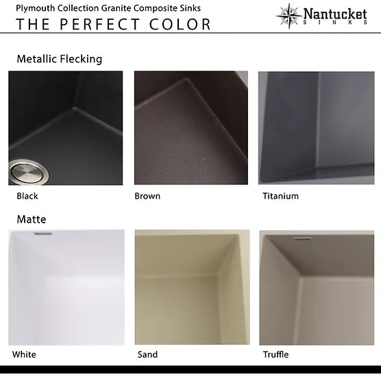 Nantucket Sink Plymouth PR3018-(W,BL,BR,TR,TI) , Large Single Bowl Undermount Granite Composite