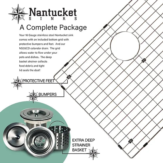 Nantucket Sink Pro Series EZApron33-9 , "Patented" Design Pro Series Single Bowl Undermount Stainless Steel Kitchen Sink with 7 Inch Apron Front