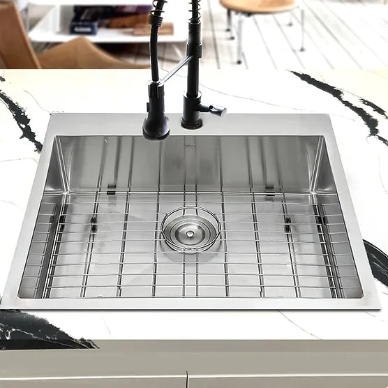 Nantucket Sink Pro Series SR2522-16 , 25 Inch Pro Series Small Rectangle Single Bowl Self Rimming Small Radius Stainless Steel Drop In Kitchen Sink (Single Hole)