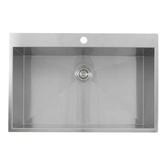 Nantucket Sink Pro Series ZR3322-S-16 , 33 Inch Large Rectangle Single Bowl Self Rimming Zero Radius Stainless Steel Drop In Kitchen Sink