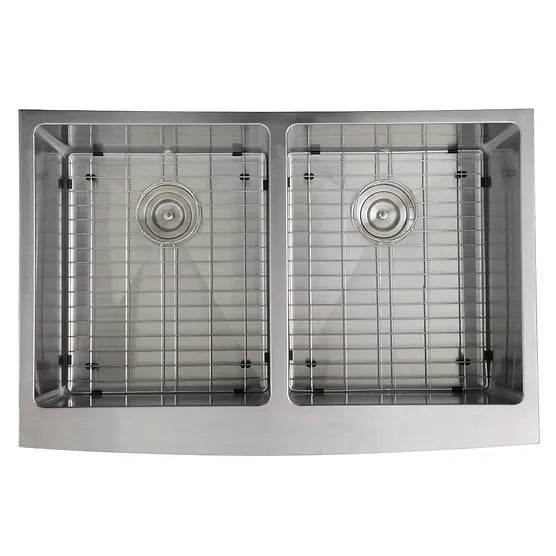 Nantucket Sink Pro Series Apron332210-DBL-SR , 33 Inch Double Bowl Farmhouse Apron Front Stainless Steel Kitchen Sink