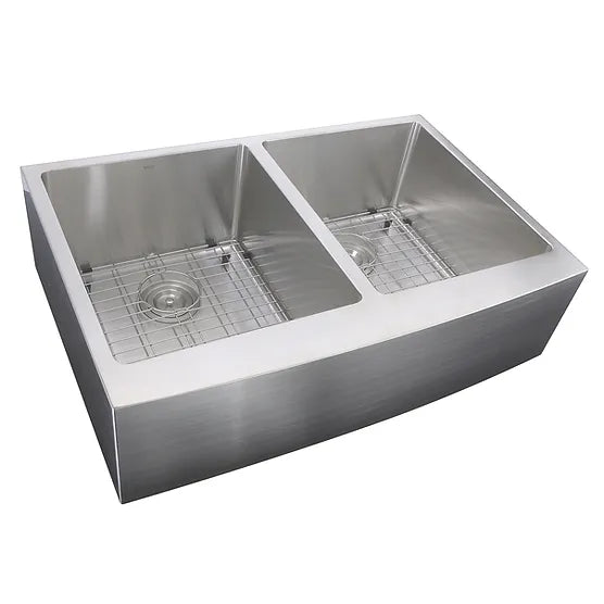 Nantucket Sink Pro Series Apron332210-DBL-SR , 33 Inch Double Bowl Farmhouse Apron Front Stainless Steel Kitchen Sink