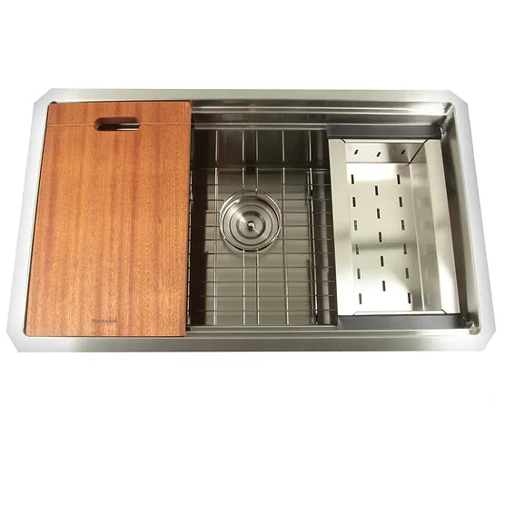 Nantucket Sink Prep Station SR-PS-3018-16 , 30 Inch Pro Series Prep-Station Single Bowl Undermount Stainless Steel Kitchen Sink with Included Accessories