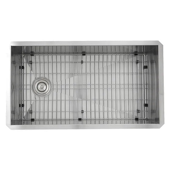 Nantucket Sink Pro Series ZR3218-OSD , 32 Inch Pro Series Large Rectangle Single Bowl Undermount Small Radius Stainless Steel Kitchen Sink, Offset Drain