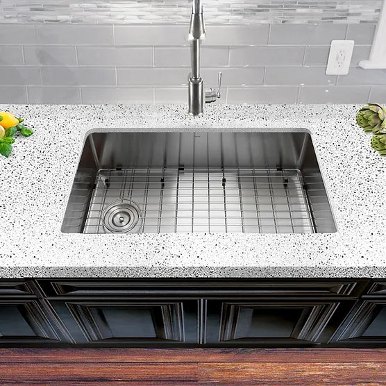 Nantucket Sink Pro Series SR3218-OSD , 32 Inch Large Rectangle Single Bowl Undermount Small Radius Corners Stainless Steel Reversible Kitchen Sink with Offset Drain