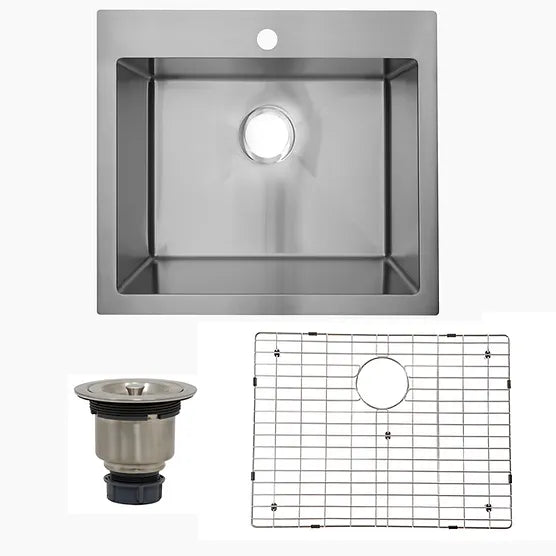 Nantucket Sink Pro Series SR2522-16 , 25 Inch Pro Series Small Rectangle Single Bowl Self Rimming Small Radius Stainless Steel Drop In Kitchen Sink (Single Hole)