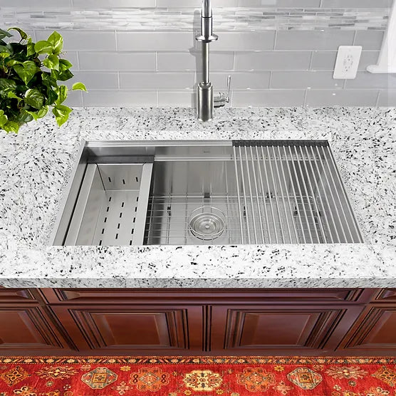 Nantucket Sink Prep Station ZR-PS-3220-16 , 32 Inch Pro Series Large Prep Station Single Bowl Undermount Stainless Steel Kitchen Sink
