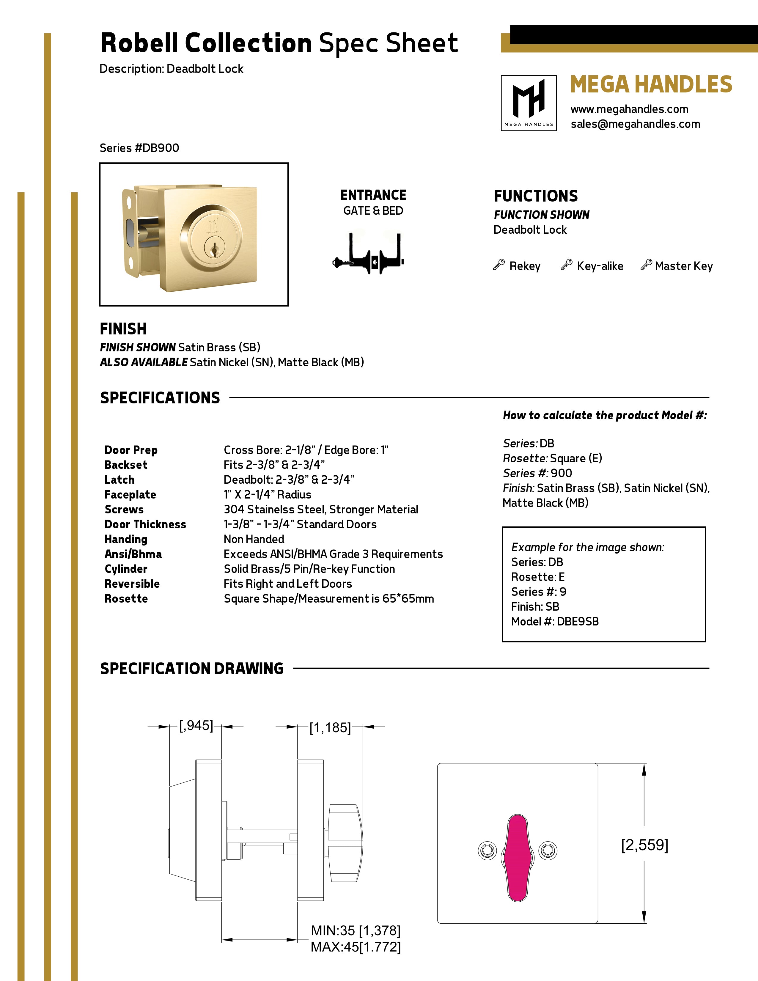 Mega Handles - Door Accessories - Square Deadbolt