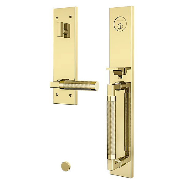 Baldwin - Estate Collection - Tubular Entry Handlesets - Gramercy Knurled Full Escutcheon Emergency Egress Handleset w/ L030 Gramercy Knurled Lever