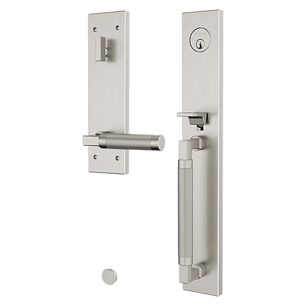 Baldwin - Estate Collection - Tubular Entry Handlesets - Gramercy Knurled Full Escutcheon Emergency Egress Handleset w/ L030 Gramercy Knurled Lever