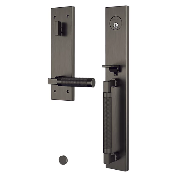 Baldwin - Estate Collection - Tubular Entry Handlesets - Gramercy Knurled Full Escutcheon Emergency Egress Handleset w/ L030 Gramercy Knurled Lever