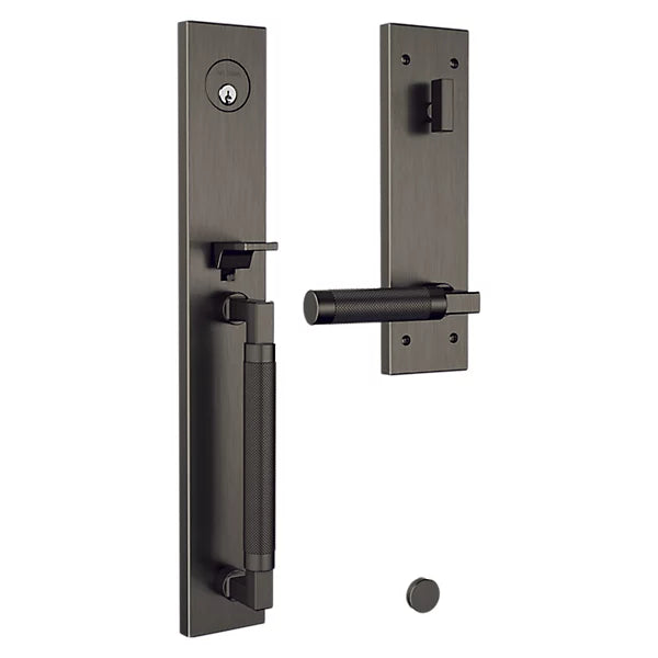 Baldwin - Estate Collection - Tubular Entry Handlesets - Gramercy Knurled Full Escutcheon Emergency Egress Handleset w/ L030 Gramercy Knurled Lever