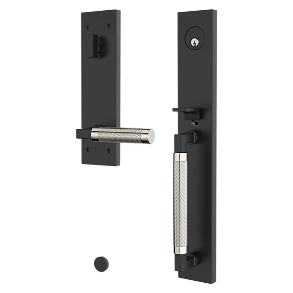 Baldwin - Estate Collection - Tubular Entry Handlesets - Gramercy Knurled Full Escutcheon Emergency Egress Handleset w/ L030 Gramercy Knurled Lever