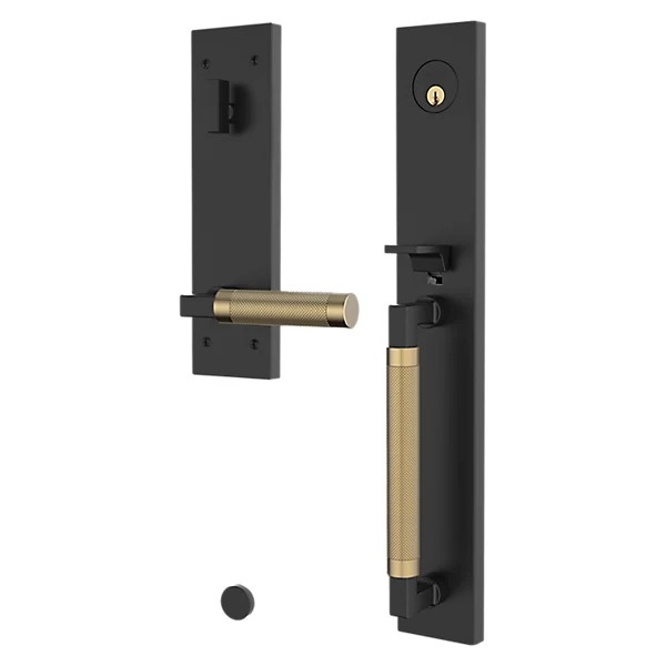 Baldwin - Estate Collection - Tubular Entry Handlesets - Gramercy Knurled Full Escutcheon Emergency Egress Handleset w/ L030 Gramercy Knurled Lever