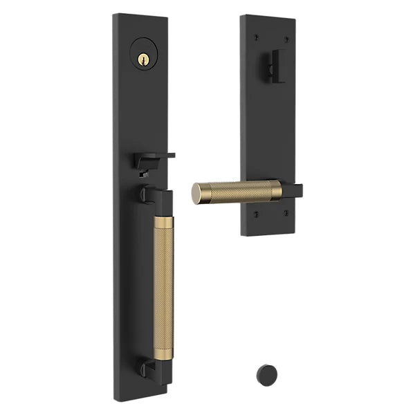 Baldwin - Estate Collection - Tubular Entry Handlesets - Gramercy Knurled Full Escutcheon Emergency Egress Handleset w/ L030 Gramercy Knurled Lever