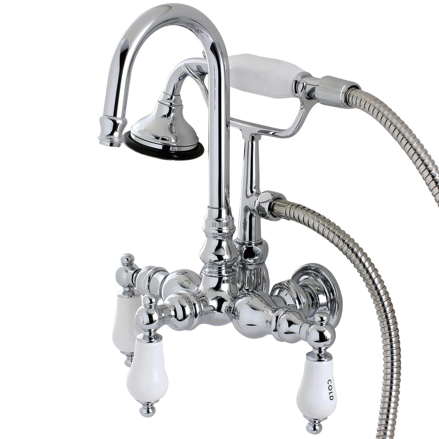 Kingston - Tub Faucets - Aqua Vintage AE9T Three-Handle 2-Hole Tub Wall Mount Clawfoot Tub Faucet with Hand Shower
