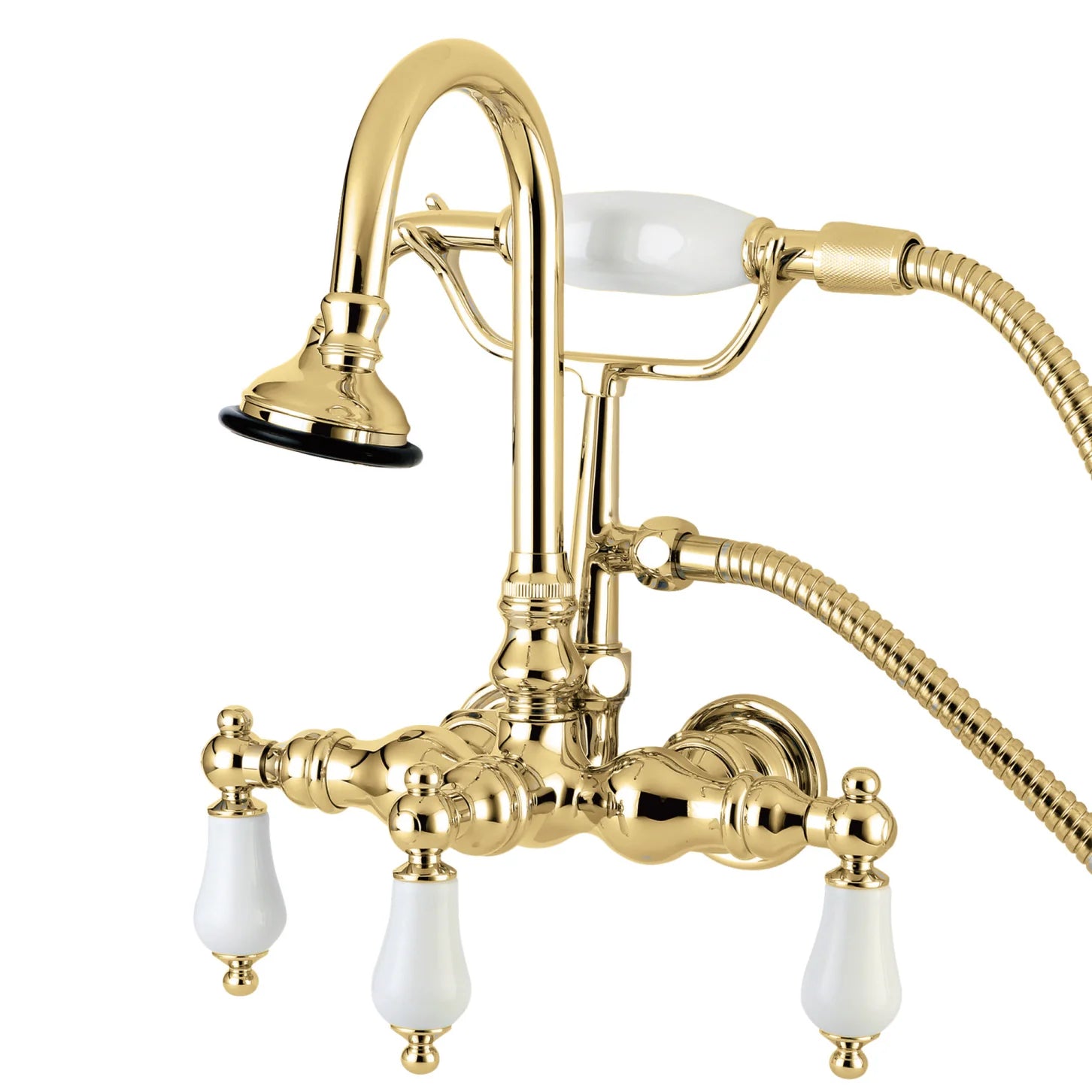 Kingston - Tub Faucets - Aqua Vintage AE11T Three-Handle 2-Hole Tub Wall Mount Clawfoot Tub Faucet with Hand Shower