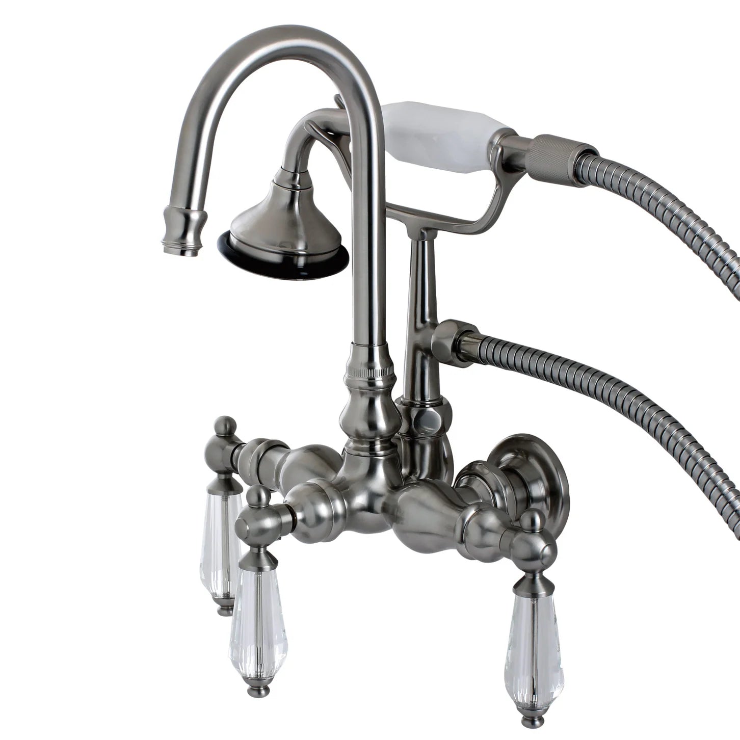 Kingston - Tub Faucets - Wilshire AE7TWLL Three-Handle 2-Hole Tub Wall Mount Clawfoot Tub Faucet with Hand Shower